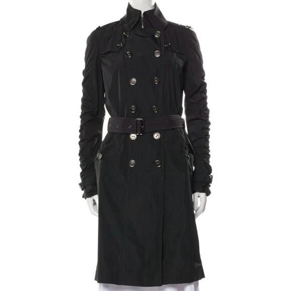 BURBERRY BLACK LONG LIGHTWEIGHT BELTED RAIN TRENCH COAT SIZE 6 - Picture 9 of 16